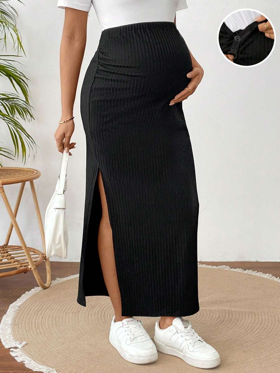 SHEIN Maternity Elastic Waist Solid Color Casual Skirt