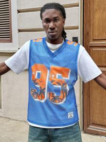 Manfinity VCAY Men's Loose Fit Mesh Sleeveless Tank Top With Digital Print, Suitable For Summer