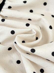 SHEIN Baby Girl Infant Toddler 0-3years Casual Elegant Daily Black & White Polka Dot Bow Ribbon Pleated Sleeveless Blouse Tee Shirt - Apricot - View 6