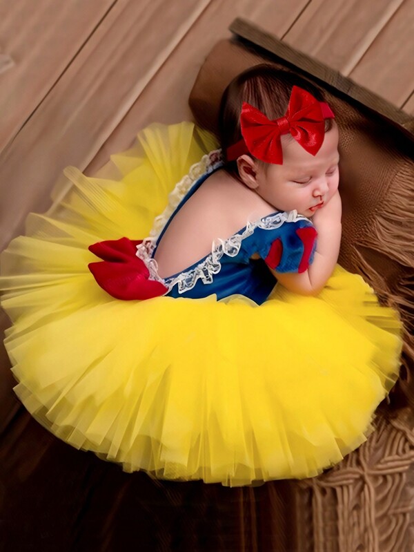 SHEIN Atuendo de fotografía para bebé niña con diadema de lazo, vestido de princesa para sesión fotográfica de recién nacidos, accesorios para fotografía