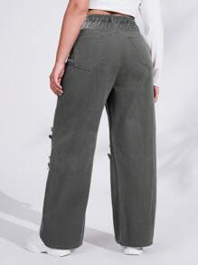 SHEIN EZwear 大码前扣口袋做旧简约休闲牛仔裤