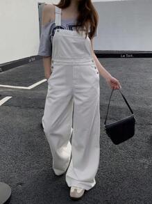 DAZY Women's Wide Leg Loose Denim Bib Overalls With Pockets Fall,Winter - White - View 3