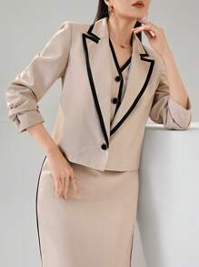 Modelyn Women's Elegant Commuter Contrast Trim Vest, Lapel Jacket And Skirt 3 PiecesSuit Set - Multicolor - View 4