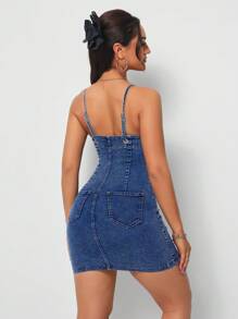 SHEIN Tall Sexy spaghettibandjes denim jurk met knoopjes aan de voorkant voor vrouwen