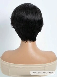 精灵剪裁蕾丝假发 人发 自然黑色短指波浪精灵假发 带侧边蕾丝部分 无胶短波浪假发 佩戴即用 - S1 - 查看 2