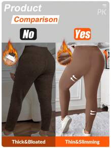 SHEIN LUNE 大码简约纯色打底裤，日常休闲时尚 - 摩卡棕 - 查看 6