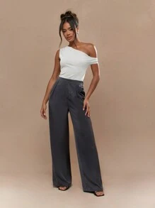 MISSGUIDED 垂墜單肩緊身連身衣 優雅晚宴針織貼身派對夜店休閒約會百搭無袖不對稱領口按扣開合 - 白色 - 查看 4