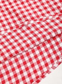 Sweetra 格纹收腰休闲连衣裙，简约时尚，适合日常穿着 - 紅色 - 查看 4