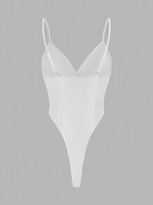 SHEIN ICON 女士网眼拼布露背吊带背心，高腰 - 白色 - 查看 2