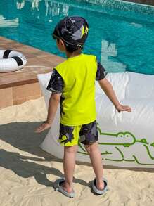SHEIN 3 Piece Young Boys Boys Casual Sports Swimsuit With Dinosaur Pattern Kids Outfits Young Boy Clothes Back To School Boys Set Suitable For Outdoor Swimming Suitable For Daily Use Suitable For School Suitable For Travel Suitable For Sports Suitable For Spring, Summer, Autumn And Winter Seasons