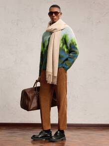 AKNOTIC Party Men's Loose Dropped Shoulder Open Front Knitted Cardigan, Suitable For Everyday Wear, For Fall, Winter, Spring - Multicolor - View 2