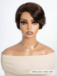 Tóc giả ren cắt Pixie Tóc thật màu nâu Tóc giả Pixie ngắn uốn xoăn sóng bằng ngón tay với phần ren bên Tóc giả gợn sóng ngắn không keo Mặc & Đi - S4 - Xem 5