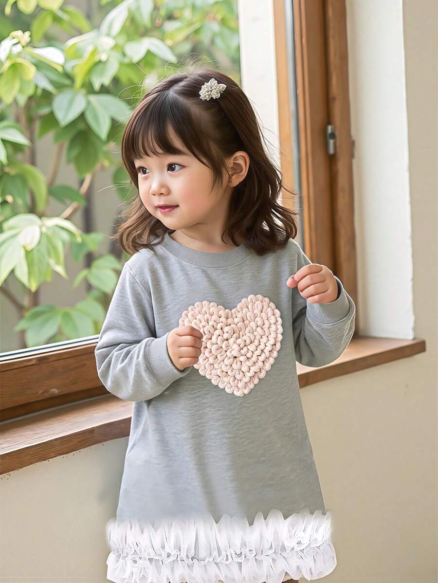 Girls Casual Simple Gray Polo Letter Print Dress - Light Grey - View 1