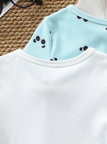 6 Stücke/Set Säuglings- und Kleinkind Jungen süßer Panda Muster Eng anliegendes Kurzarm T-Shirt & Shorts Schlafanzug Set