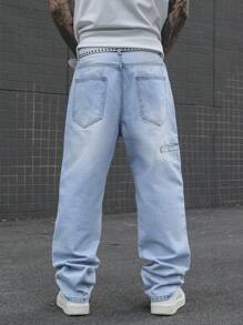 Manfinity Hypemode Pantalones vaqueros de mezclilla casual y sencilla para uso diario para hombres