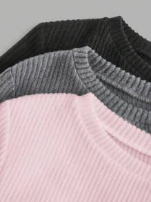 Muchica 3 件女式罗纹长袖 T 恤，简约时尚休闲日常穿着 - 彩色 - 查看 10