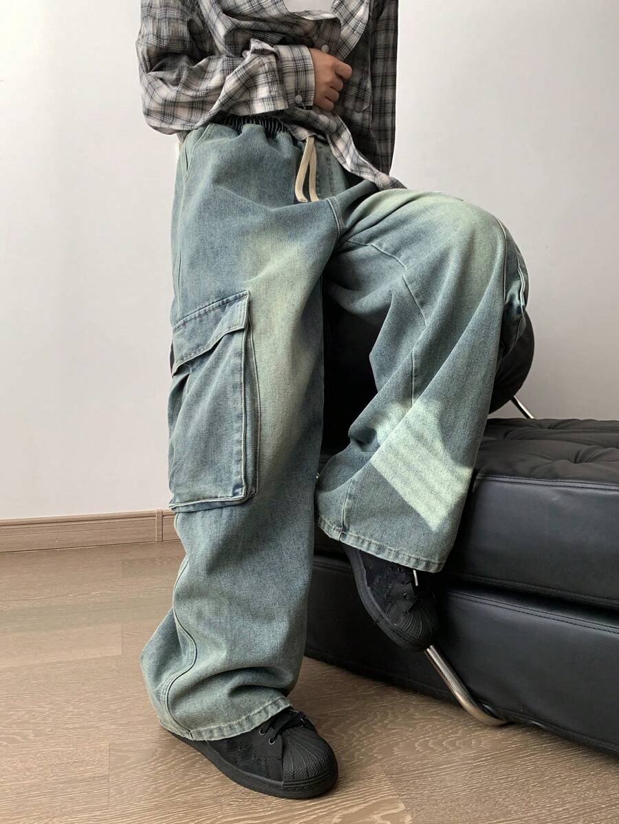 DAZY Women's Loose Wide Leg Casual Cargo Jeans,Baggy Jeans Fall,Winter - Dark Wash - View 1