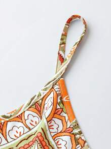 Breezaya 全身印花吊带连衣裙，适合夏季超长度假海滩装女士 - 橘色 - 查看 3