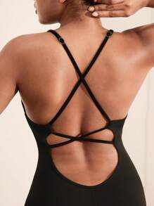 Tropiluxe Solid Color Open Back Sleeveless Yoga Sports Seamless Romper Sportwear For Daily Wear