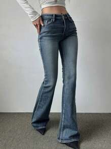 DAZY Women's Casual Distressed Slim Fit Flare Leg Jeans Low Rise Jeans - Medium Wash - View 6