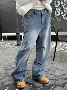 DAZY Men's Solid Blue Front Button Pocket Simple Casual Jeans, Autumn - Blue - View 5