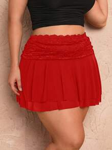 SHEIN BAE Falda mini con volantes brillantes, estilo de ballet con parches de encaje para mujer talla grande, adecuada para boda, dama de honor, fiesta, banquete / Falda negra / Falda de verano / Falda Y2k / Verano