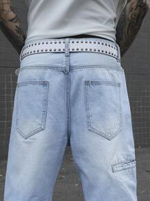 Manfinity Hypemode Pantalones vaqueros de mezclilla casual y sencilla para uso diario para hombres