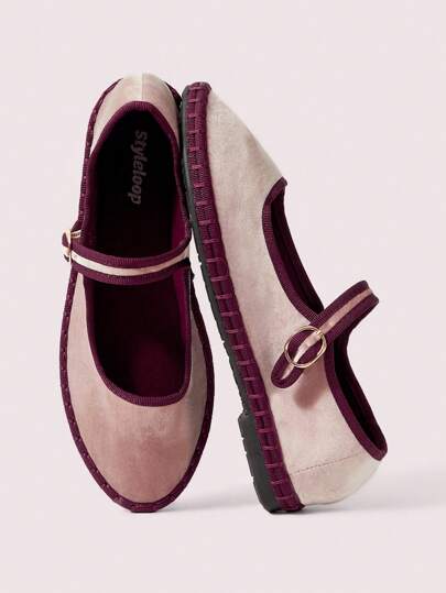 CUCCOO DOLLMOD Zapatos planos de estilo Mary Jane de terciopelo elegante y cómodo en color beige para mujer