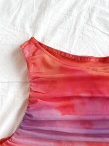 Soleia Women's Summer Vacation Ombre Color Mesh Print Ruched Sides Sleeveless Tank Top - Multicolor - View 2