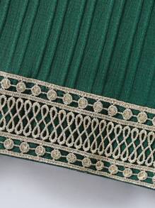 2pcs Young Girl Solid Splice Round Neck Long Sleeve Simple Top And Pants Set - Dark Green - View 6