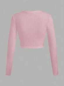 Muchica 3 件女式罗纹长袖 T 恤，简约时尚休闲日常穿着 - 彩色 - 查看 4