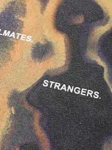 ROMWE MEN Grunge Punk 男士复古水洗字母和图案印花短款背心 - 黑色 - 查看 7