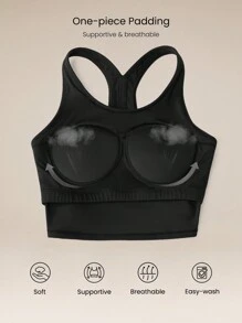 GLOWMODE Powersculpt™-Air Built-In Cups Quick-Dry Sweat-Wicking Racerback Sports Bra High Impact Workout Running Training Gym - Black - View 2