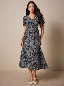 Poéselle Women's Floral Print Twist Knot Side Slit Dress