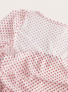 SHEIN EZwear 女士圆点印花长袖荷叶边时尚衬衫 - 彩色 - 查看 3