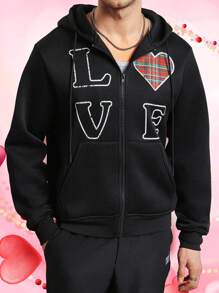 Manfinity VCAY Herren Oversize Grafik-Muster Loose Dropped Shoulder Langarm Lässig Sweatshirt Hoodie für Valentinstag, geeignet für Herbst, Winter, Frühling - Schwarz - Übersicht 2