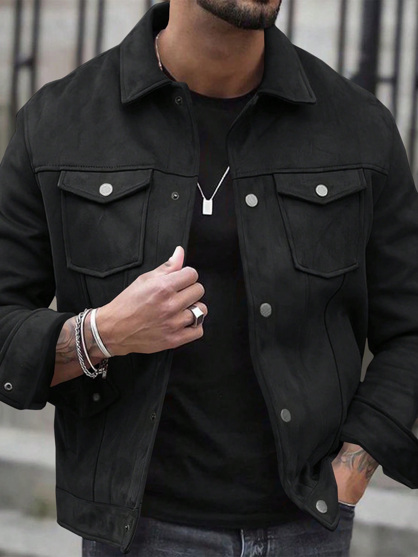 Manfinity Dauomo Men's Retro American Style Casual Business Elastic Luxury Suede Bomber Jacket, Autumn/Winter