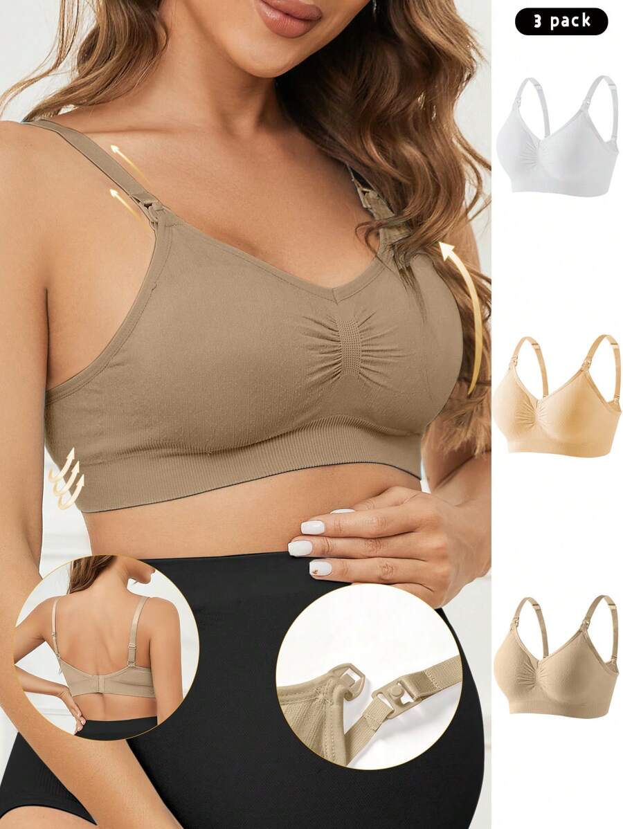 Bộ 3 quần lót bầu màu trơn có thể điều chỉnh dây đeo vai mảnh xếp nếp đơn giản - Nhiều màu - Xem 1