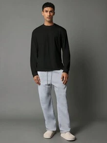 SUMWON Áo thun tay dài vải cotton dày dặn thường ngày - màu đen - Xem 4