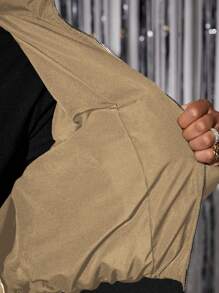 Manfinity VCAY Men's Fashionable Casual Everyday Luxurious PU Leather Fitted Long Sleeve Padded Coat, For Fall Winter - Khaki - View 5