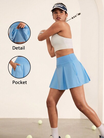 Hanevo Women's Sporty Casual High Waisted Contrast Trim Pleated Short Skirt, Spring/Summer Sportwear For Daily Wear