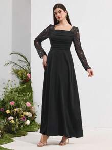 Modelyn Elegant paljett- och mesh-patchworkklänning för kvinnor - Svart - Visa 6