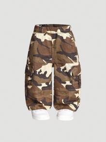 SHEIN 婴儿/幼儿男孩新款迷彩工装休闲裤、宽松直筒牛仔裤、街头服饰 - 彩色 - 查看 1