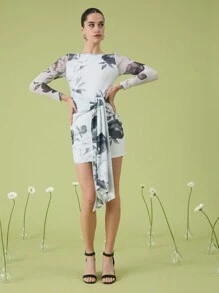 Oxana Váy ngắn tay dài dệt kim họa tiết hoa đen trắng cho nữ, ngày lễ tình nhân, mùa xuân và mùa hè, đám cưới, lễ hội, trang phục hòa nhạc, váy dạ hội - Nhiều màu - Xem 8