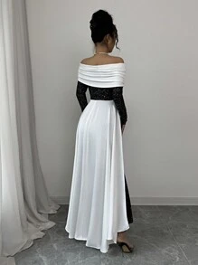 Elenzga 露肩拼色斗篷式礼服 - 黑色 - 查看 3