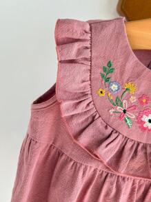 Cozy Pixies Baby Girl Floral Print Ruffle Trim Sleeveless Bodysuit - Pink - View 8