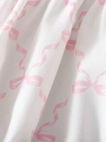 Souflis Souflis Baby Girls Summer Simple Pink Butterfly Pattern Puff Sleeve Adorable Gather Ruffle Hem Casual Outing Essential