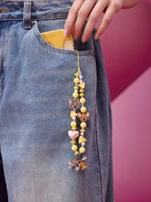 TOM & JERRY X SHEIN 亚克力卡通设计时尚可爱黄色手工心形串珠手机链手机挂绳