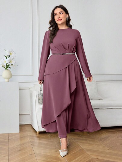 Modelyn 女士纯色长袖休闲简约日常连衣裙