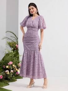 Modelyn 女士休闲简约时尚短袖连衣裙 - 淡紫色 - 查看 3